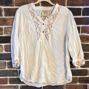 Knox Rose Ivory Blouse with Brown Accents